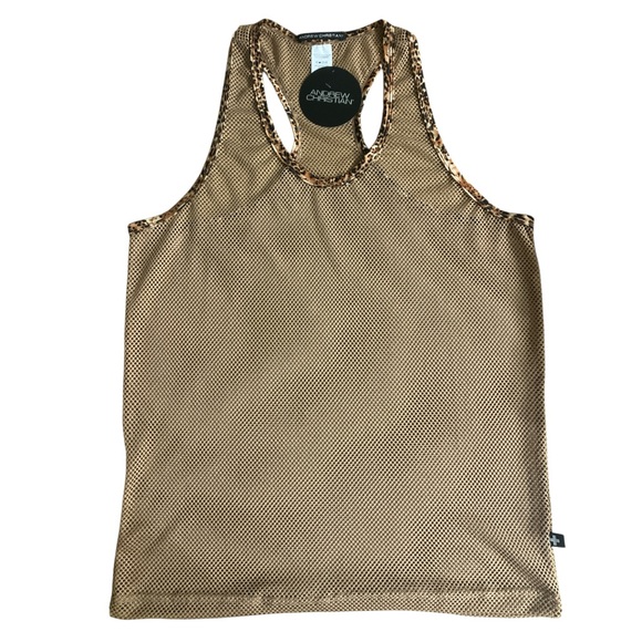 Andrew Christian Summer Mesh Tank Top Tan with Leopard Trim Large - Picture 1 of 11